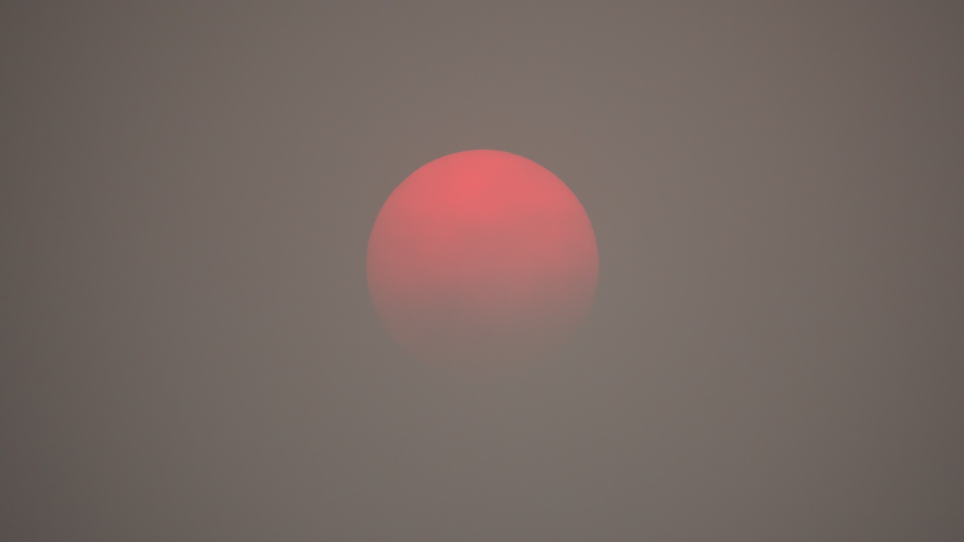 Red Sun in Thick Smoky Polluted Air